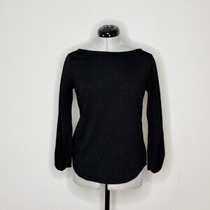 Ann Taylor Black Mixed Media Pleated Sleeve Top - Size XSmall